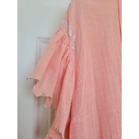 Free People Embroidered Boho Tiered Dress Small - Peach/Coral Festival Peasant - Picture 5 of 6